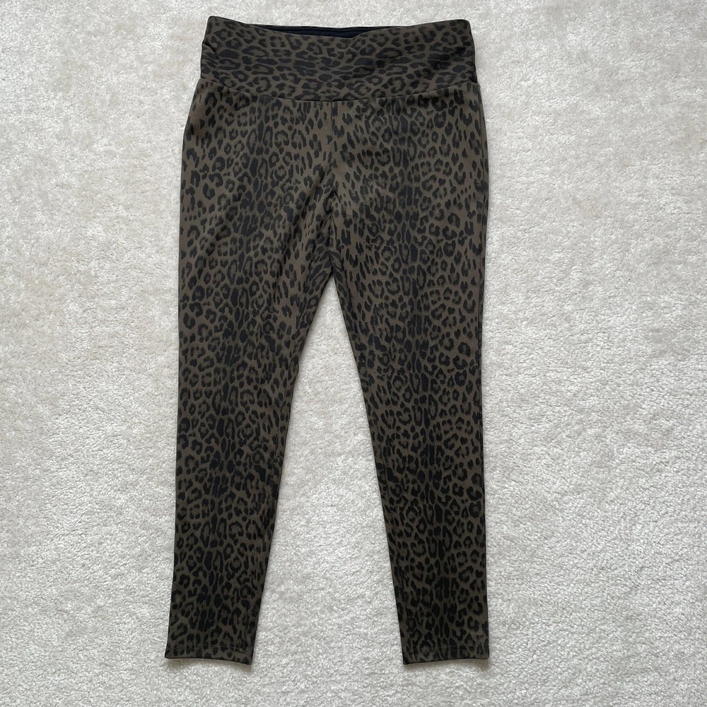 Carmen Marc Valvo Leopard Print Legging Olive Green Women's Medium NWT - Picture 1 of 13